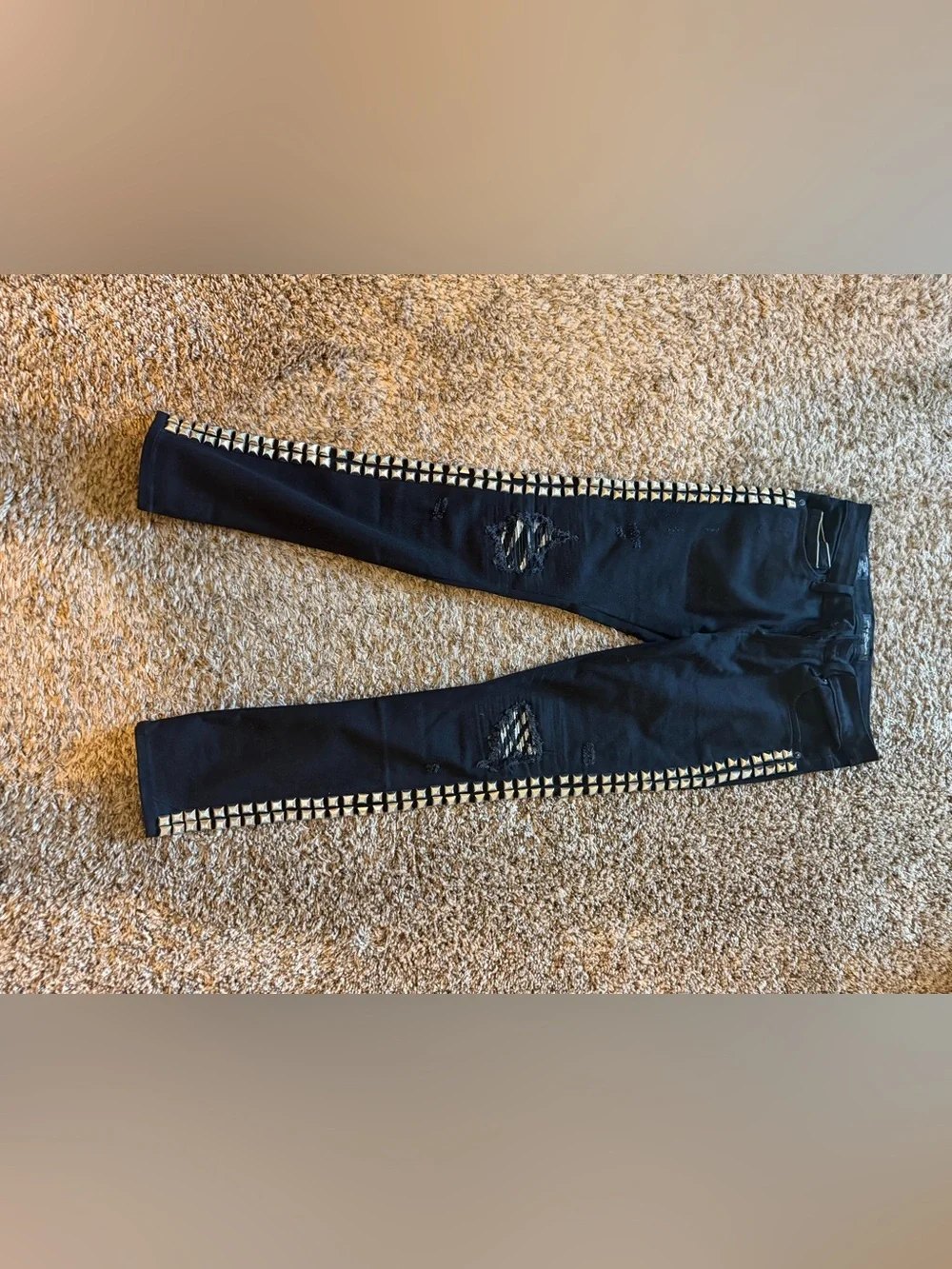 Cult of Individuality Black Skinny Pants with Silver Stud Side Stripe